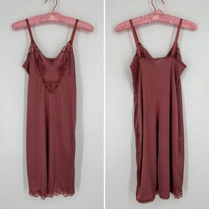 Vintage Charnos Full Slip Lace Satin Nylon Mauve Pink Women’s Size UK 12 Bust 32